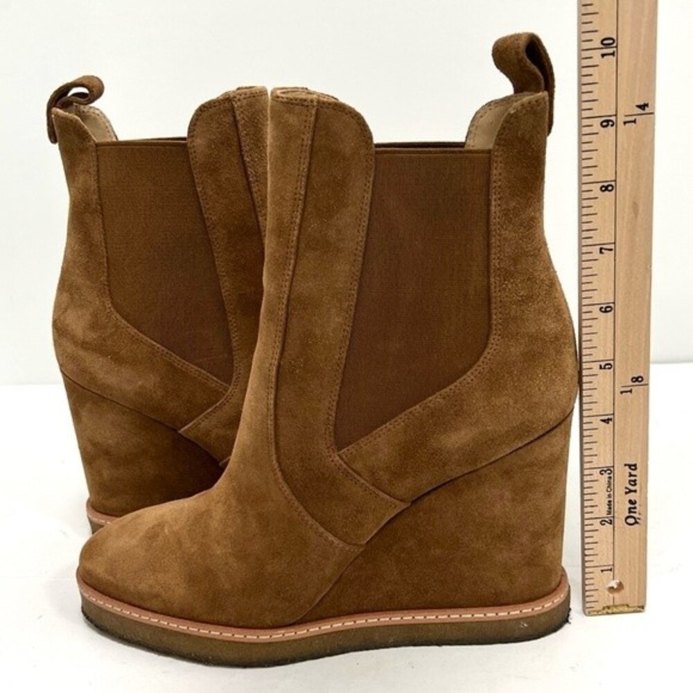 VERONICA BEARD Wedge Chelsea Boots Suede hazel wood Tan Pull on Booties Size 9 - Picture 7 of 12